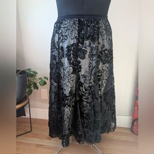 Black Floral Burnout Skirt